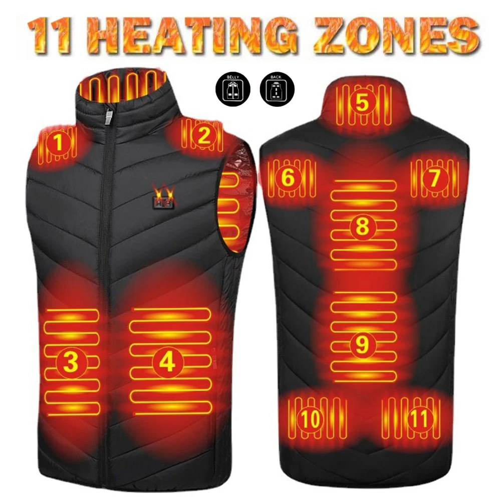 

11 Areas Heated Vest Men Women USB Single-control Electric Heating Warm Waistcoat Winter Outdoor Thermal Coat Camping Skiing