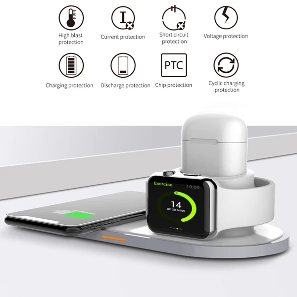 Беспроводное зарядное устройство быстрая подставка 3 в 1 мобильный телефон часы