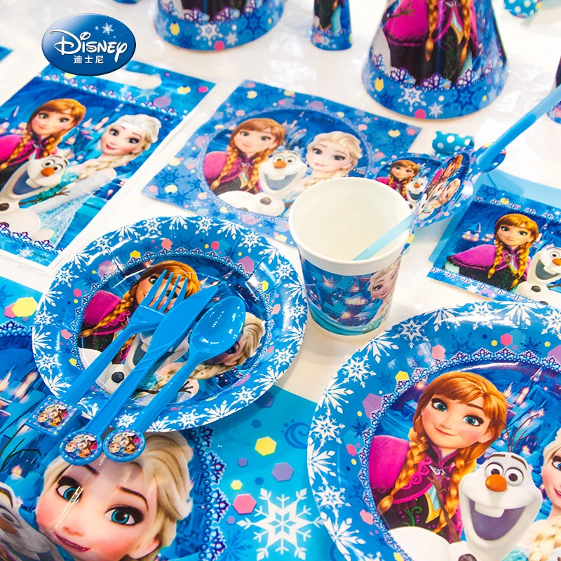 Disney Frozen Elsa and Anna Princess Theme Happy Birthday Party Decorations Kids Girl Party Supplies Decoration Tableware Set