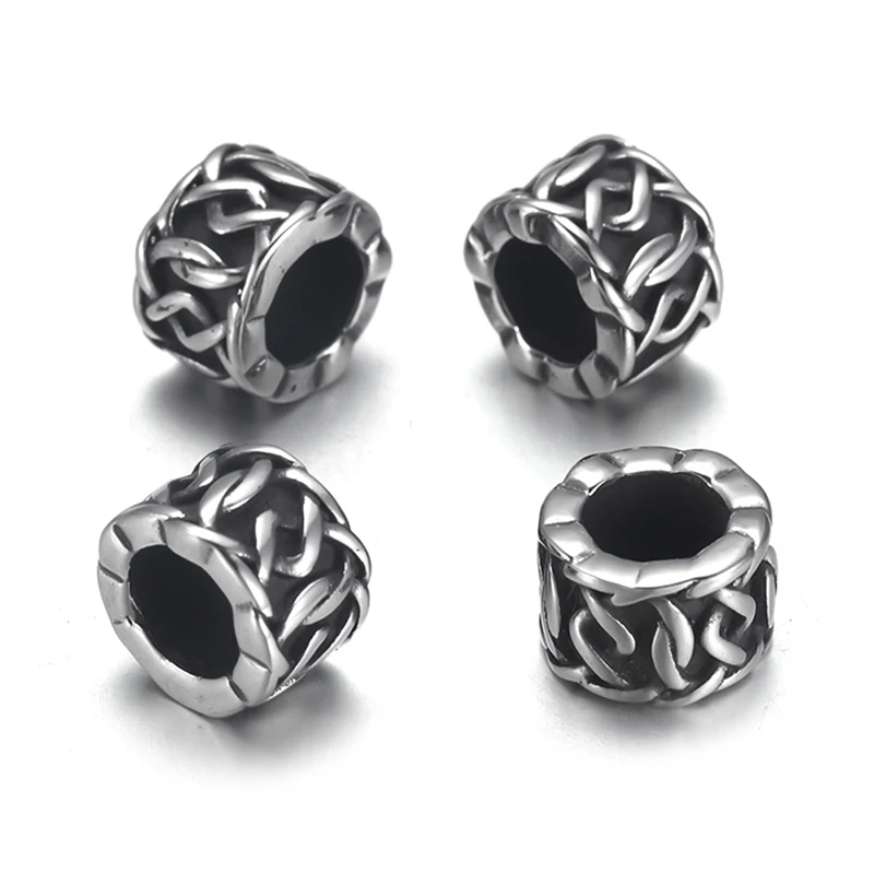 6mm Hole 4 шт. плетеные цилиндрические бусины из нержавеющей стали 6 мм с большим отверстием для изготовления ювелирных браслетов, металлических бусин, принадлежности для самостоятельного изготовления деталей - Цвет: 6mm Hole