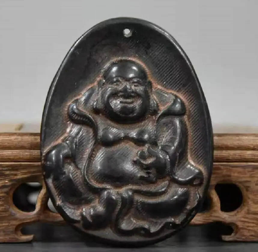 

Hongshan culture archaize black iron meteorite sculpture maitreya bi statue #1