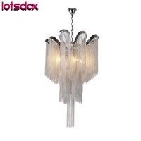 included with led bulb post modern metal aluminum tassel flower shaped pendant lamp e14 plated chrome chandelier for dining room