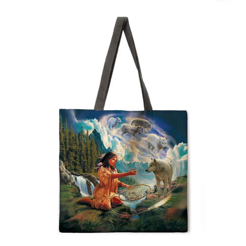 

Wolf Totem ladies casual handbag ladies shoulder bag outdoor beach bag clutch bag foldable shopping bag