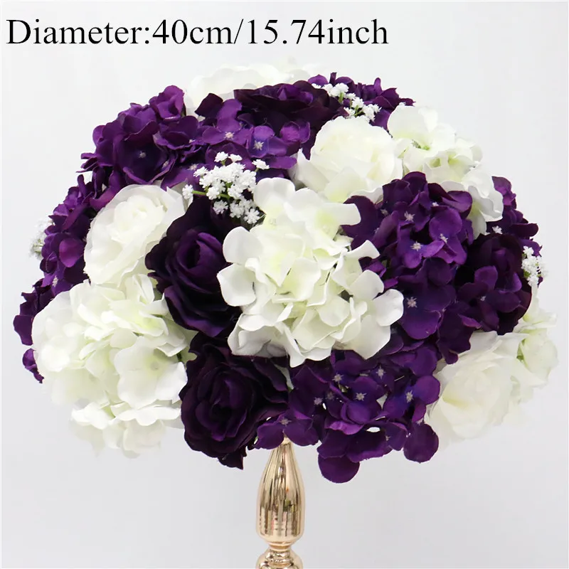 Deep purple 40cm Индивидуальные искусственные Гипсофилы розы гортензии цветок шар украшения дома фестиваль свадебный обеденный стол дорога свинец Венок 1 шт - Цвет: Deep purple 40cm