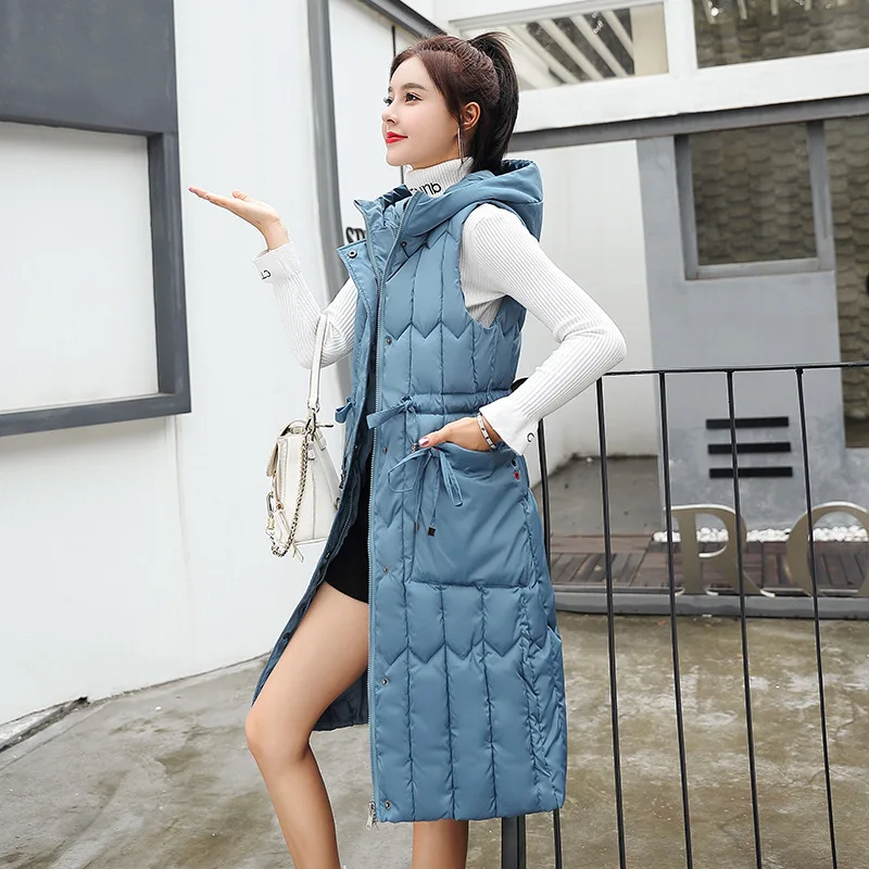 Длинный женский жилет больших размеров черные корейские Женские приталенные