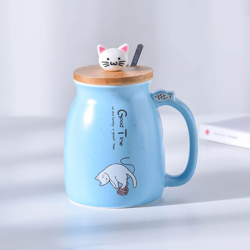 

Творческий в виде кошачьего термостойкая кружка с графикой из мультиков, крышкой 450 мл чашка котенок кофе керамические кружки дети чашка оф...