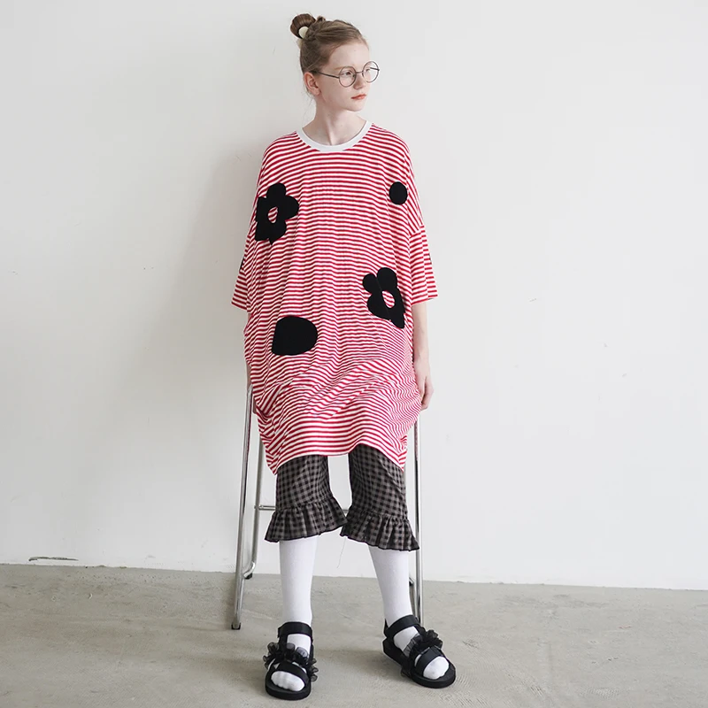 Женское свободное платье футболка imakokoni длинное летнее в полоску с оригинальным