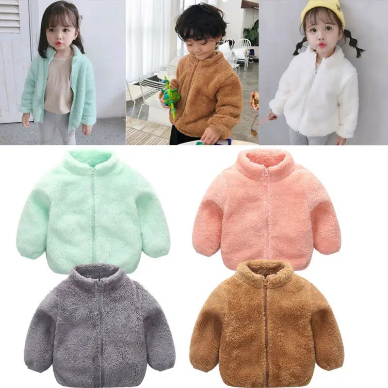 Детское плюшевое пальто на молнии теплая флисовая Праздничная куртка для