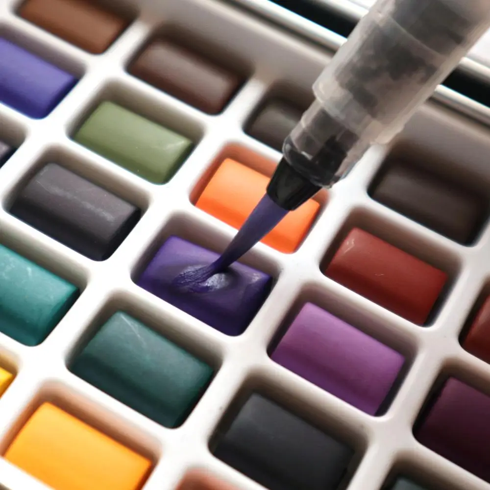 SeamiArt 50Color Solid Watercolor Paint Set Portable Metal Box Watercolor Pigment for Beginner Drawing Watercolor Paper Supplies