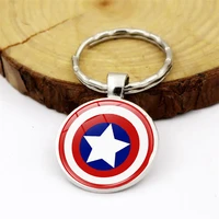 wg 1pc superhero captain america time gemstone cabochon keychain pendant metal keyring accessories for friendship jewelry