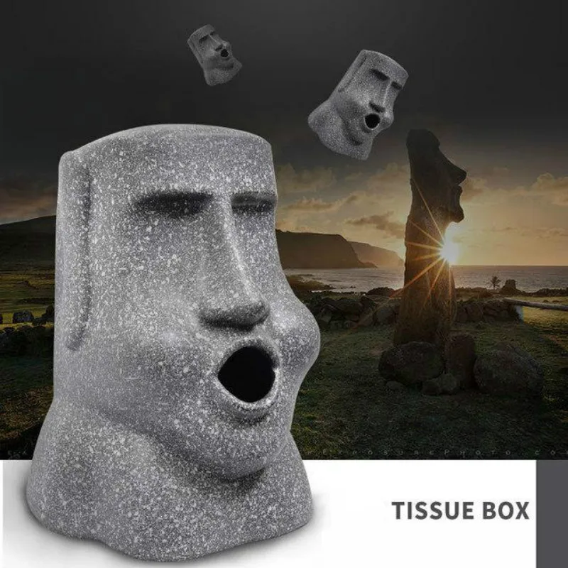 

Creative Tissue Box Resin Napkin Holder Container Easter Island Stone Portrait Shape Paper Holder Case for Home Hotle Decoration