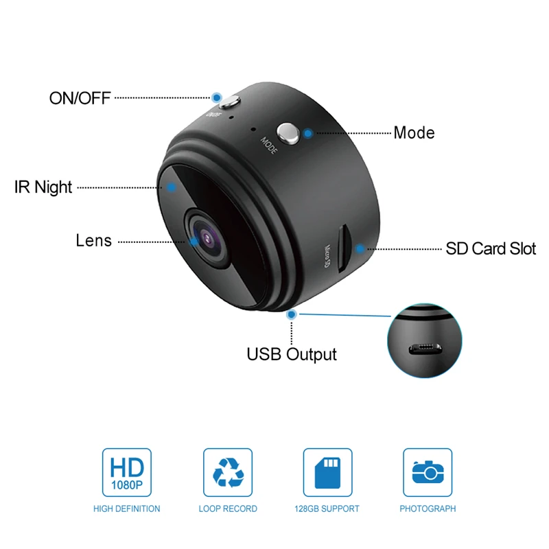 Wi Fi мини камера Vikewe 1080P HD Беспроводная IP P2P Маленькая ночного видения домашняя