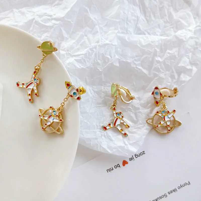 XQ новые женские серьги из сплава асимметричный космический корабль длинные с