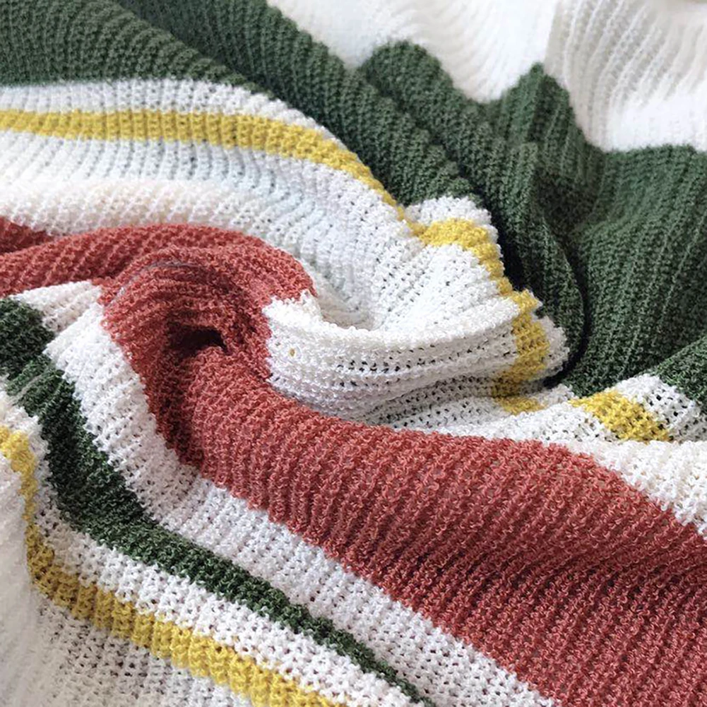 

Women Autumn V Neck Half Sleeve Color Block Knitted Sweater Loose Pullover Top