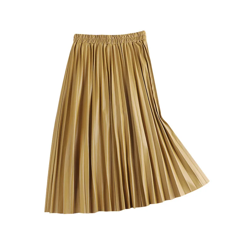 Женская плиссированная юбка из ПУ кожи длинная трапециевидной формы с высокой