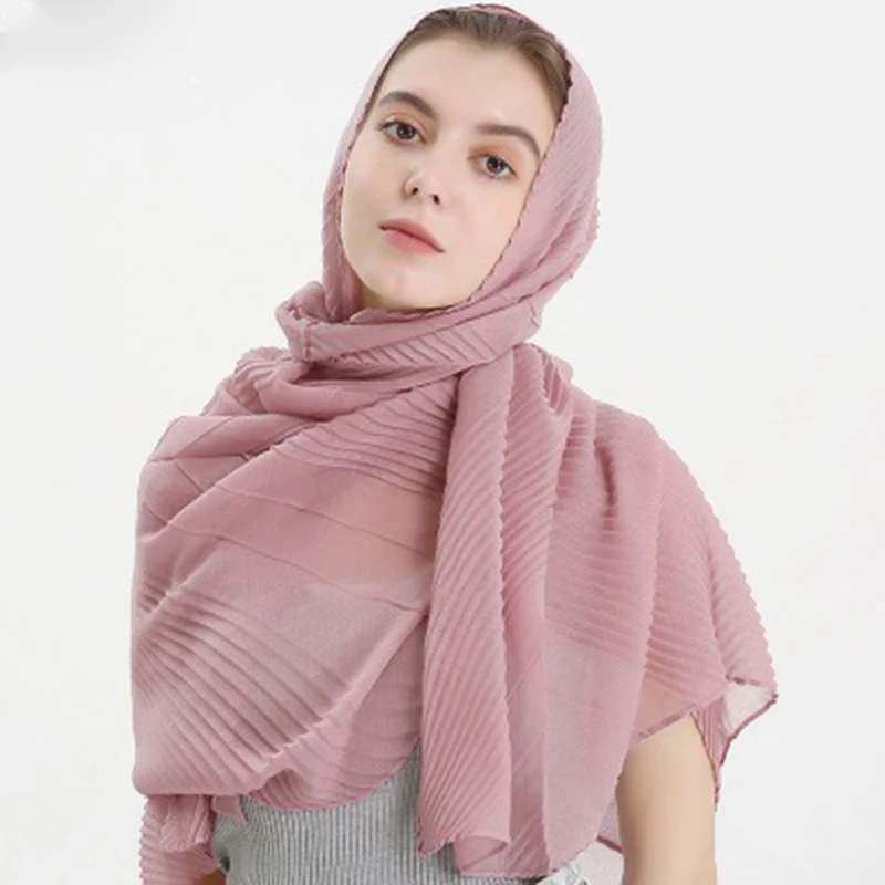 

new pleated hijab crinkled scarf women wrinkle headscarf plain soft shawls solid colors muslim veils soft head turban180 * 80cm