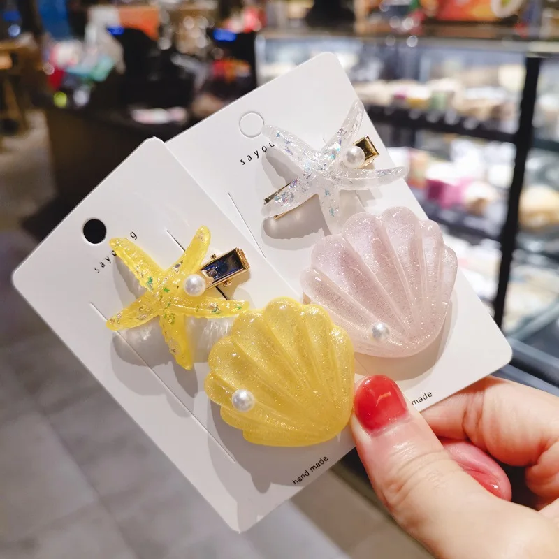 Женские Акриловые зажимы для волос жемчужные металлические заколки с морской