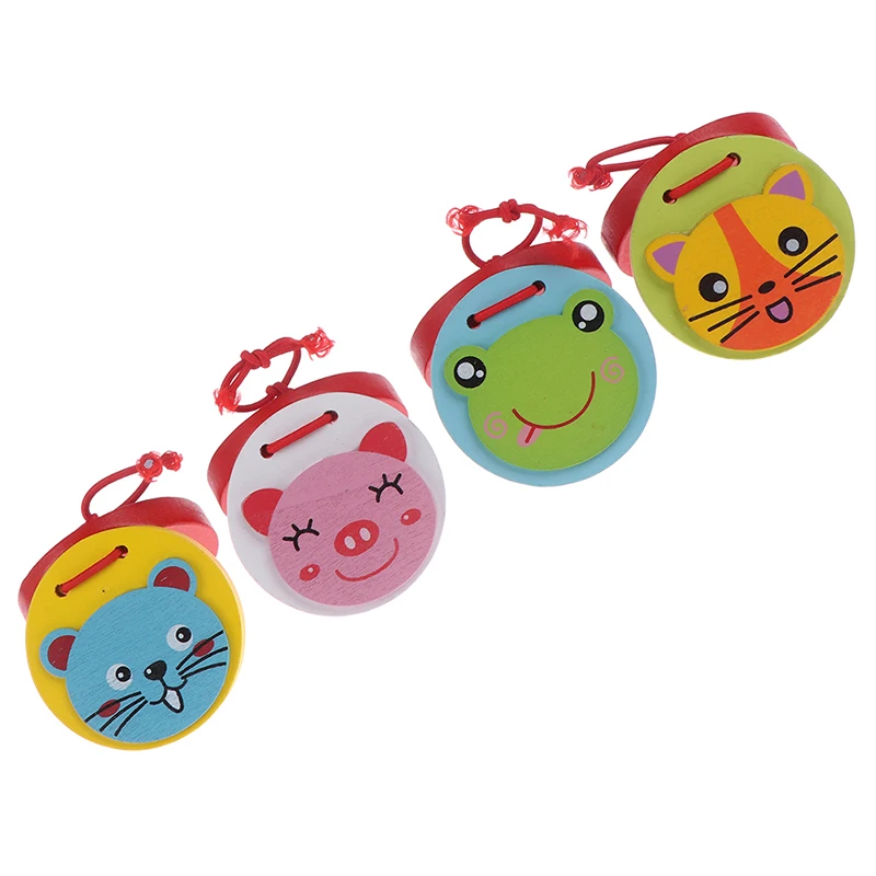 

1pc Cute Musical Instrument Wooden Toys Clapper Handle Baby Castanet Toy Music Educational Toys For Children Gift Random
