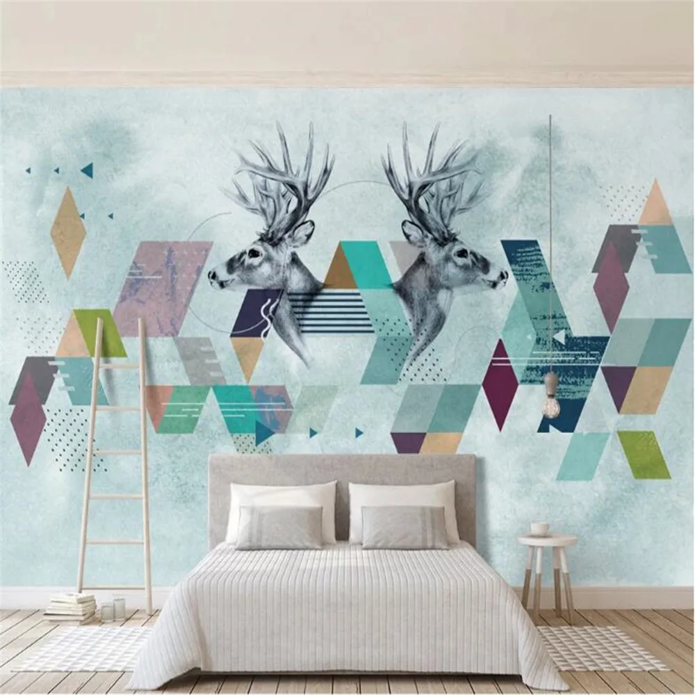 Milofi custom 3D wall paper modern minimalist Nordic abstract geometric triangle deer head mural background | Обустройство дома