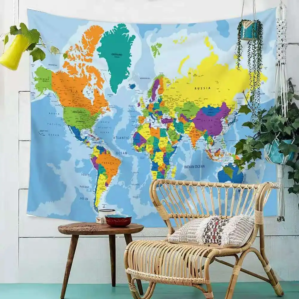 Гобелен с картой мира ткань высокого разрешения Настенный декор акварельная