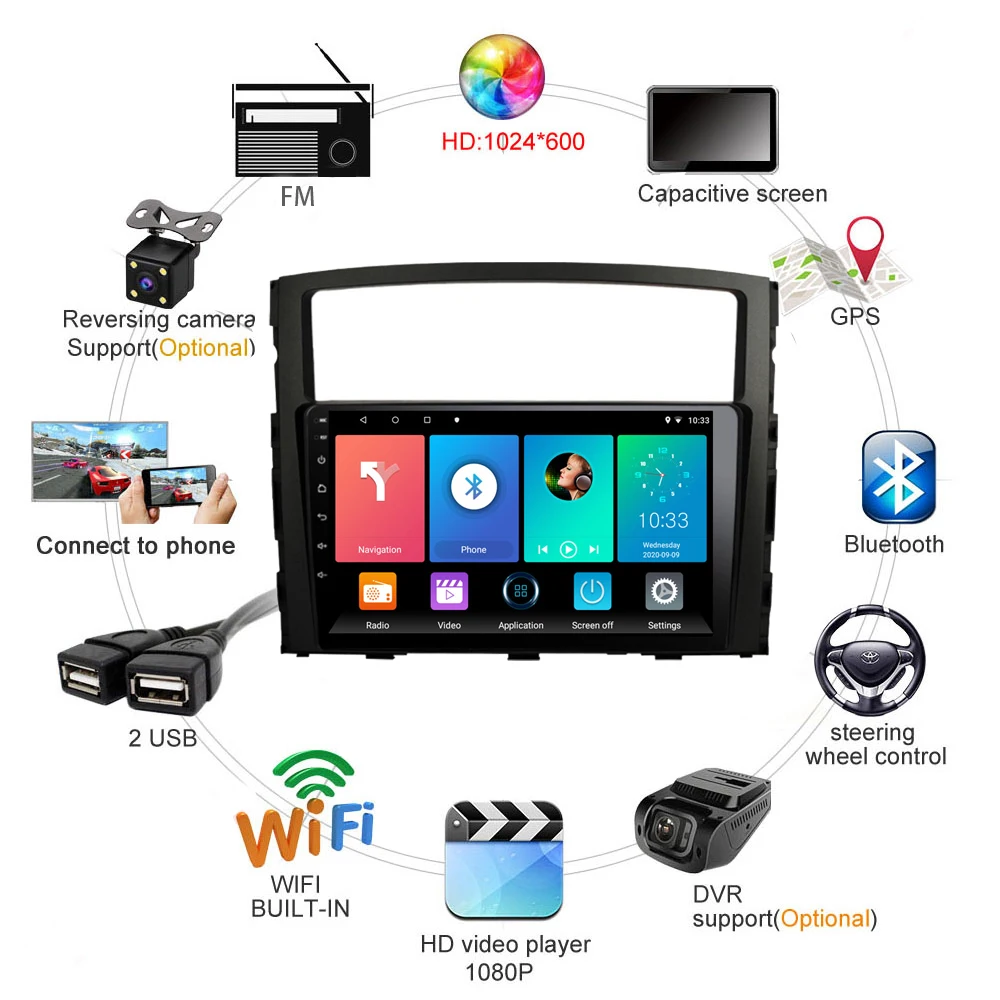 Easteregg 9 дюймов Android 10 RDS DSP 2 Din Автомобильный мультимедийный плеер для Mitsubishi Pajero 2006