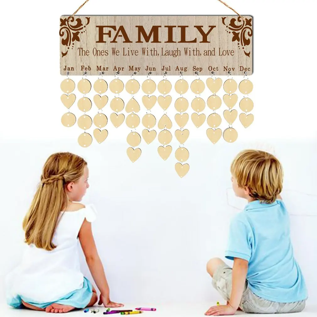 Fashion DIY Wood Calendar Family Heart Printed Wall Sign Special Dates Reminder Board Home Hanging Decor Gifts | Дом и сад