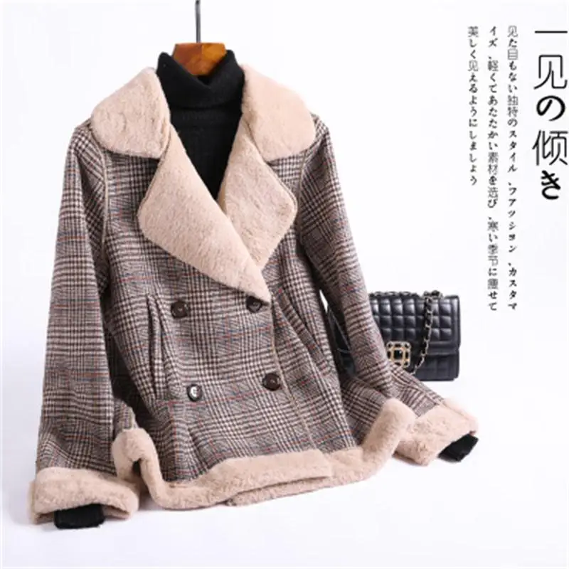 

Fashion plaid suit women blazer spring winter New high quality woolen coat plus velvet thick lamb wool coat women blazers