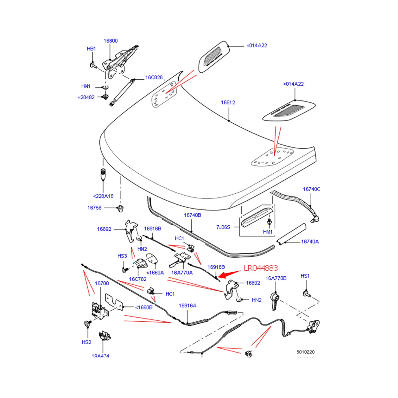 

High Quality New Front Auto Engine Hood Stay Wire for LR Range Rover Sport 2014- Car Hood-Control Cable LR044883