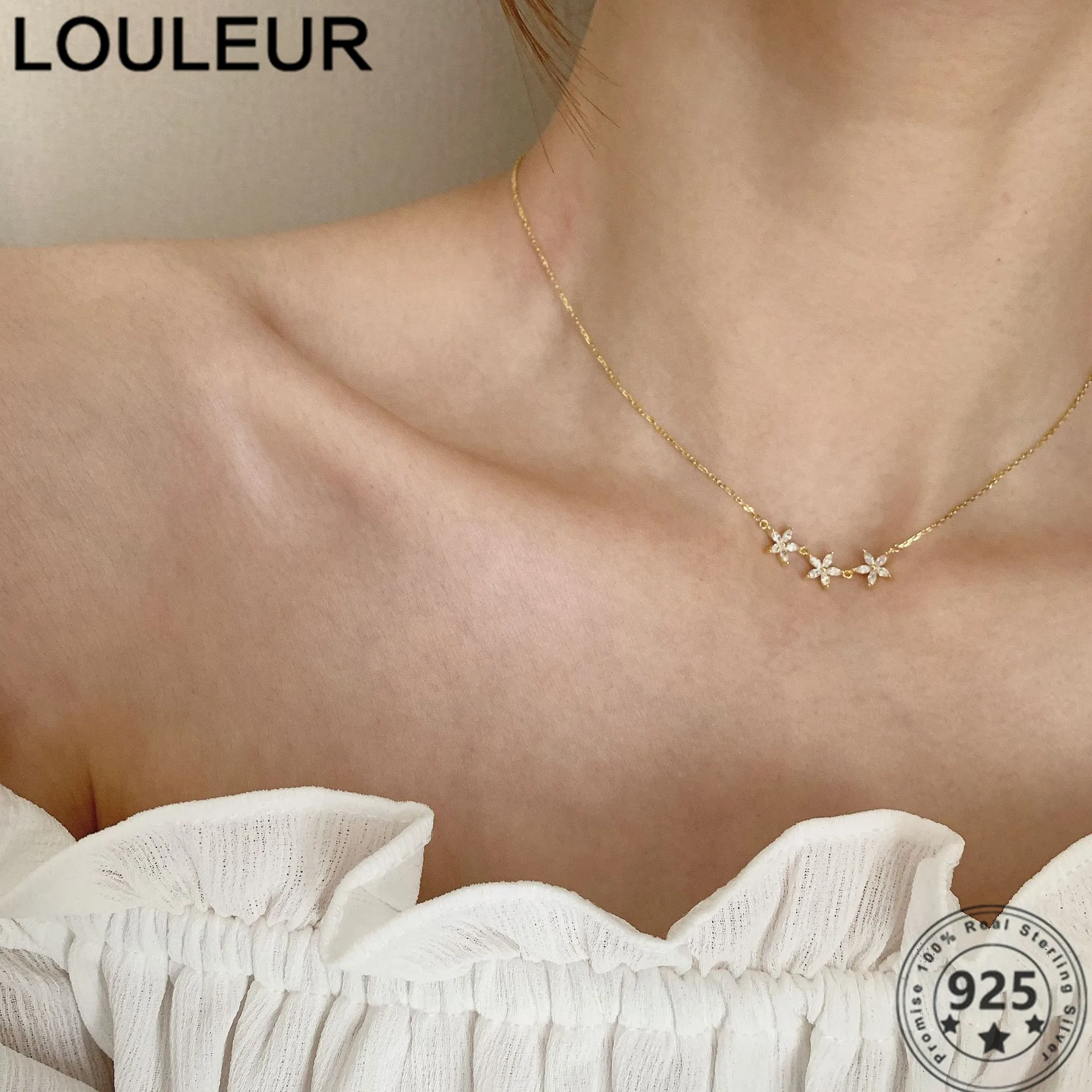 

LouLeur дизайн 925 Серебряное ожерелье Мода 14K Золотое цветочное ожерелье с подвеской для женщин в виде цветов; Изящные украшения класса люкс 2021