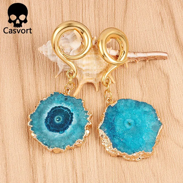 Casvort 2 шт. нерегулярные с драгоценными кристаллами висячие беруши ушные туннели из нержавеющей стали золотые ушные весы с крючком пирсинг измерительные приборы