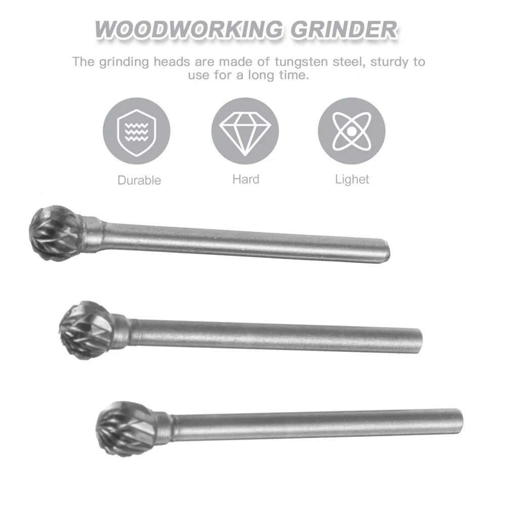 

3pcs Woodworking File Grinding Head Grinding Grinder Rotating Files (Silver)