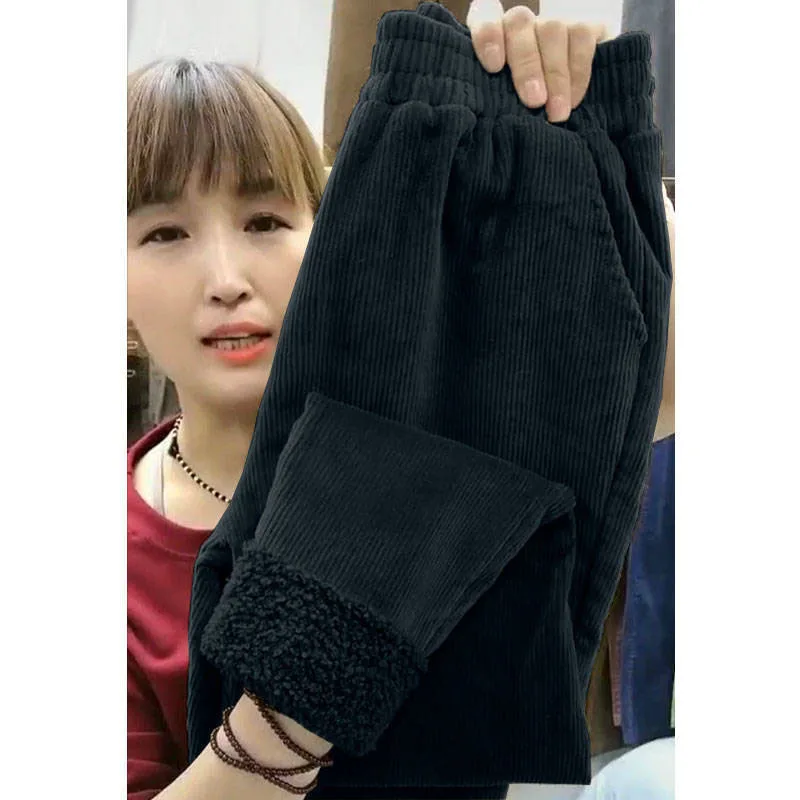 

2020 New Women's Autumn Winter Pants Fashion Elastic Waist Thicken Warm Female Long Trousers High Waist Corduroy Harem Pants