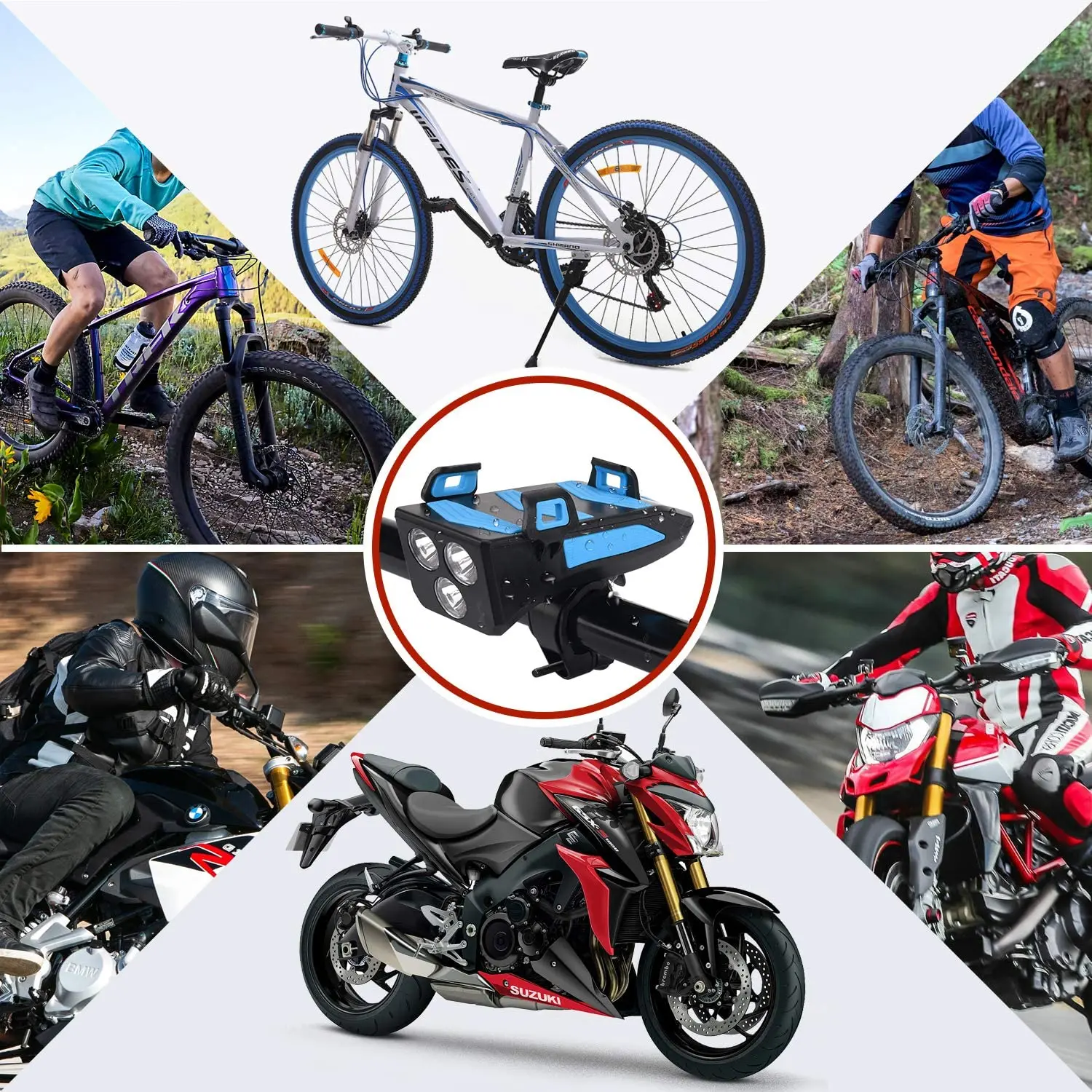 4in1 bicycle light usb charging lighting cycling phone holders led headlight horn bell mtb power bank for bike accessories free global shipping