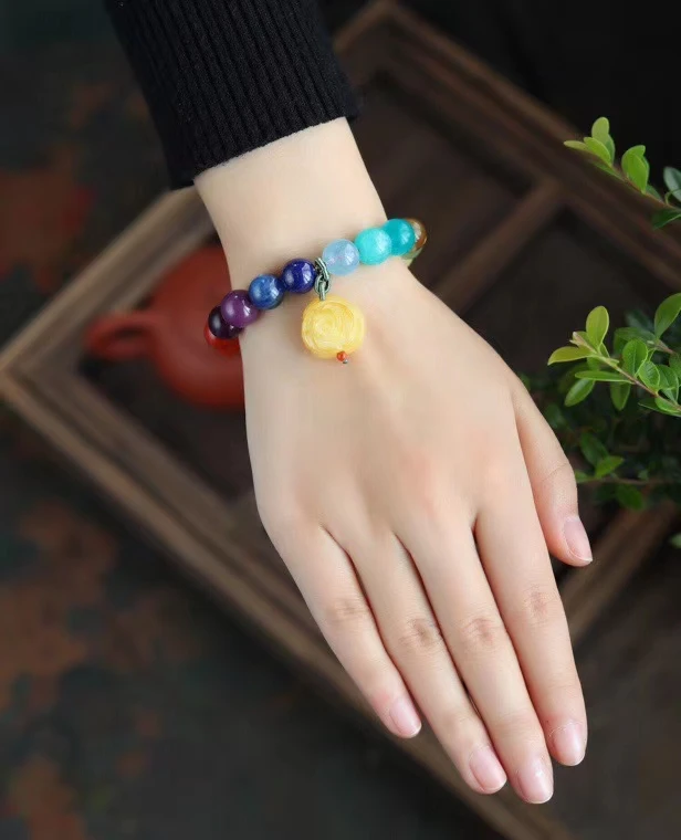 Браслет из разноцветных камней натуральный Радужный Амазонит лазурит янтарь