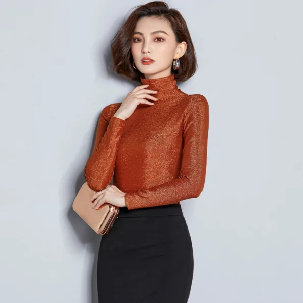 Яркие женские блузки с высоким воротом осень 2020 Новое поступление рубашки