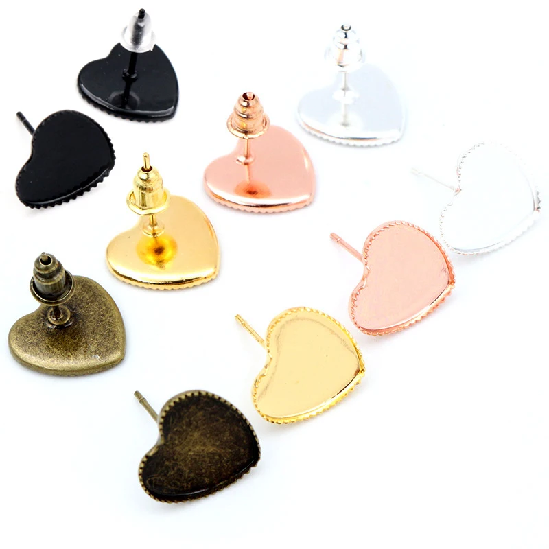 12 мм 20 шт посеребренные бронзовые золотые шпильки в форме сердца серьги