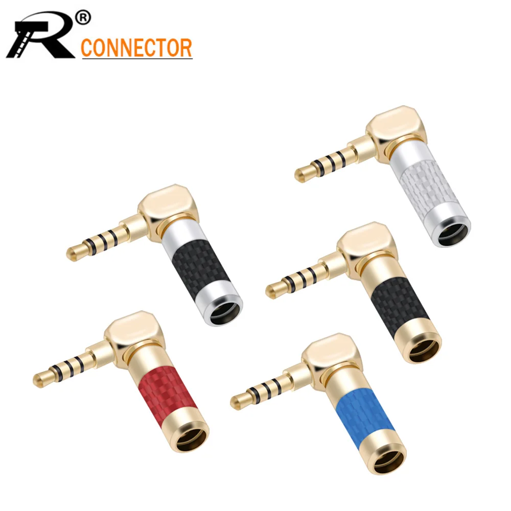 

1pc Right Angle MINI Jack 3.5mm 4 Pole Stereo Male Plug Carbon Fiber Adapter Solder Connector fit for 6mm cable