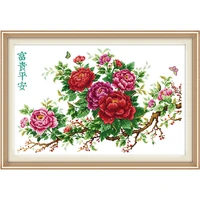 joy sunday wealth and peace peony pattern diy cross stitch kits 11ct 14ct counted embroidery set fabric crafts home decoration