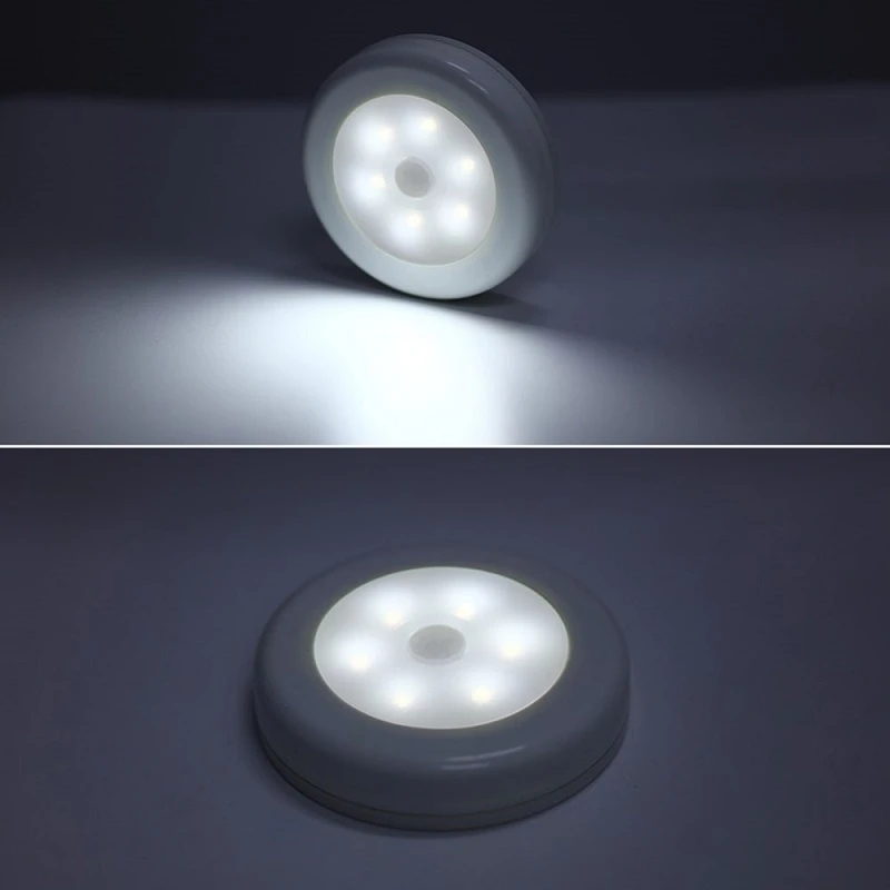 6LED PIR датчик движения Ночной светильник на батарейках для лестницы спальни шкаф