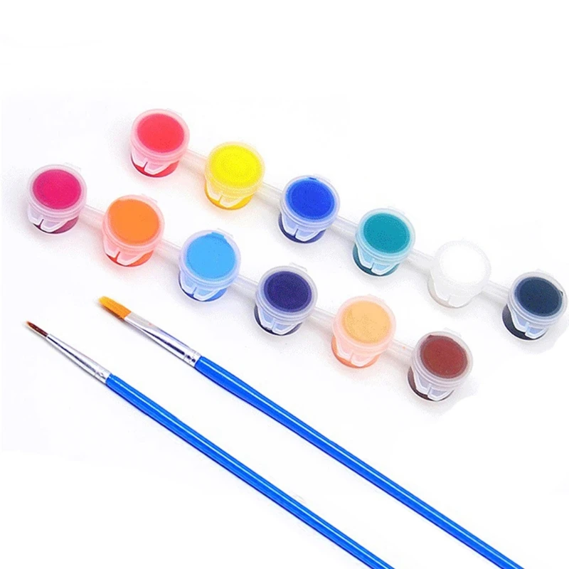 

12 Colors Acrylic Paint Set 5ML/Box DIY Pigment with Hook Line Pen Draw Brush for Kid Soil Painting Nail Clothes Leather T21F