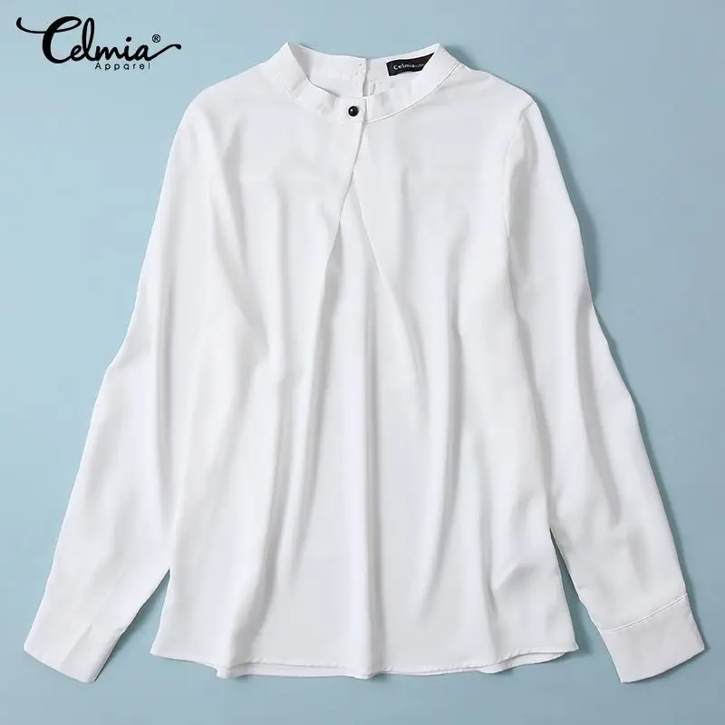 

Celmia Women Fashion Shirts 2021 Elegant Chiffon Long Sleeve Blouses Office Ladies Tops Solid Color Casual Buttons Work Blusas