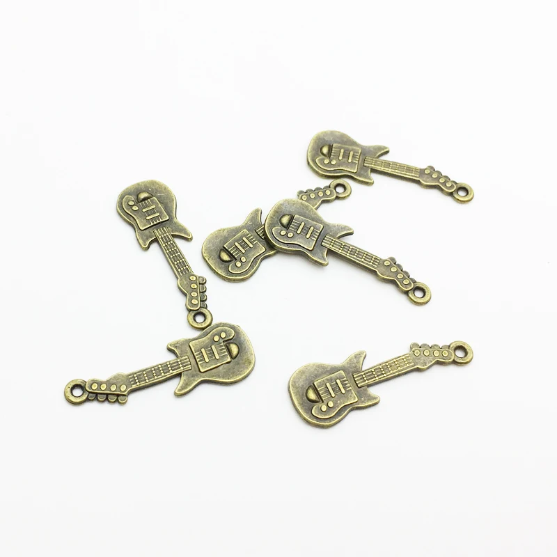

30pcs/lot Vintage Charms Guitar Pendant Antique bronze Fit Bracelets Necklace DIY Metal Jewelry Making 10*30mm MK449