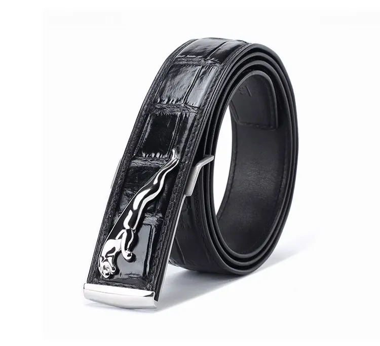 McParko Crocodile Mens Belts Luxury Genuine Leather Belt Men Original Brand Design Animal Buckle Leopard Jeans Waist Belts Brown