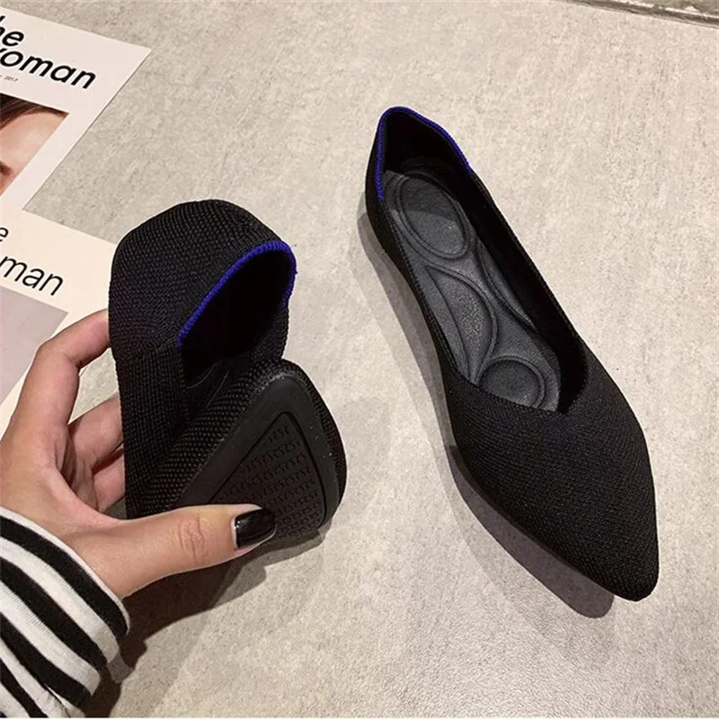 Big Size 42 43 Elastic Knitting Pink Flat Shoes Lady Casuales Comfortable Espadrilhe Feminina Black Yellow Shoes for Women New