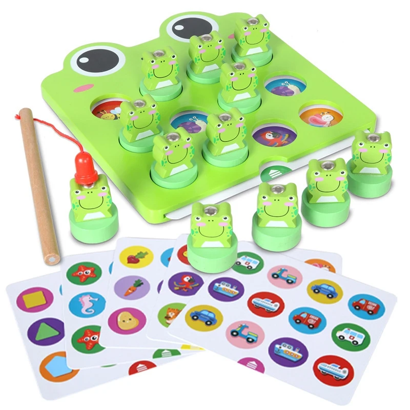 

Kids Toys Puzzles Family Games Wooden Magnetic Frog Fishing Game Children Wooden Fun Memory Match Chess Gift