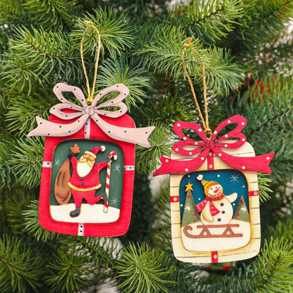 

Ornaments Kids Gift Christmas Pendants Santa Claus Snowman Xmas Trees DIY 1 PC Wooden Wall Hanging For Home Party Decorations