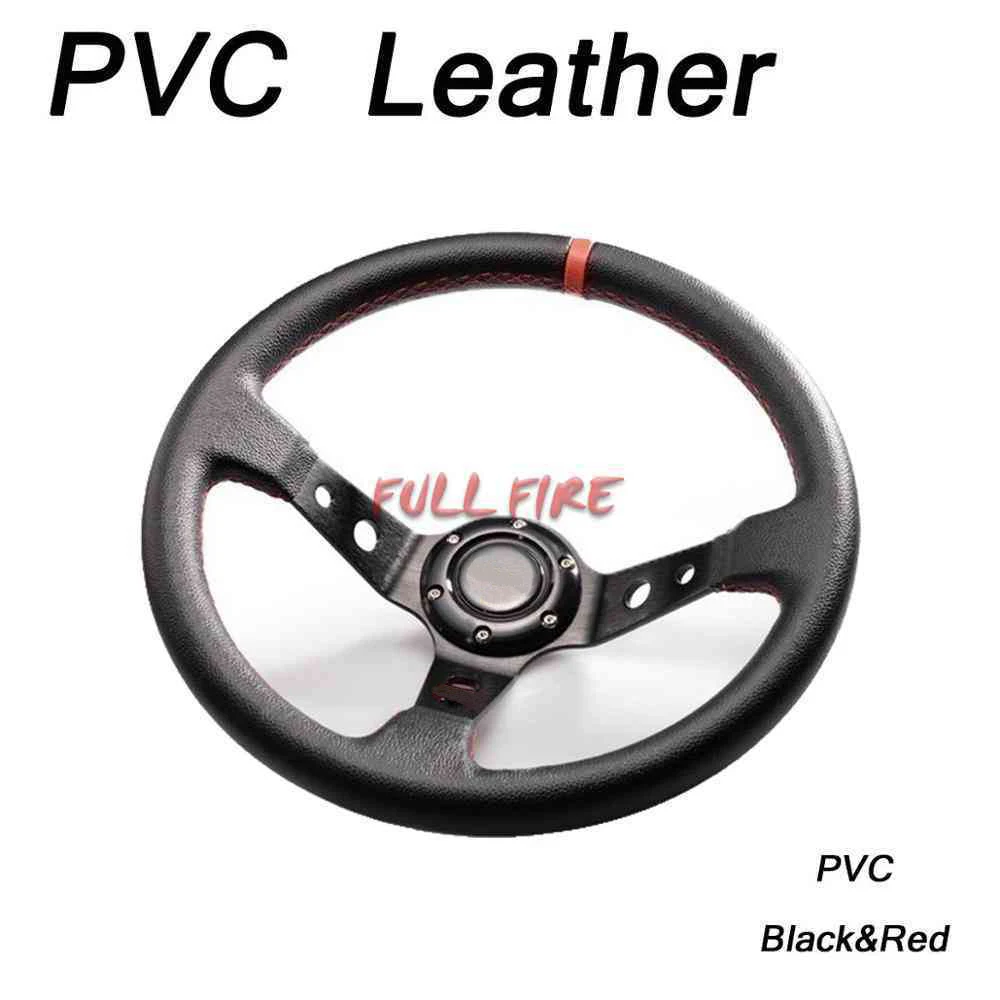 PVC-Black Red 14 дюймов 350 мм Дрифт гоночный руль ПВХ/замша/из искусственной кожи Универсальный руль глубокая кукурузная тарелка - Цвет: PVC-Black Red
