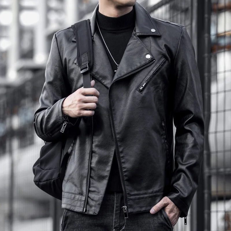 

Spring Autumn Black Leather Biker Jacket for Men Style 2021 Long Sleeve Zipper Plus Size Fashion Men Clothing 5xl