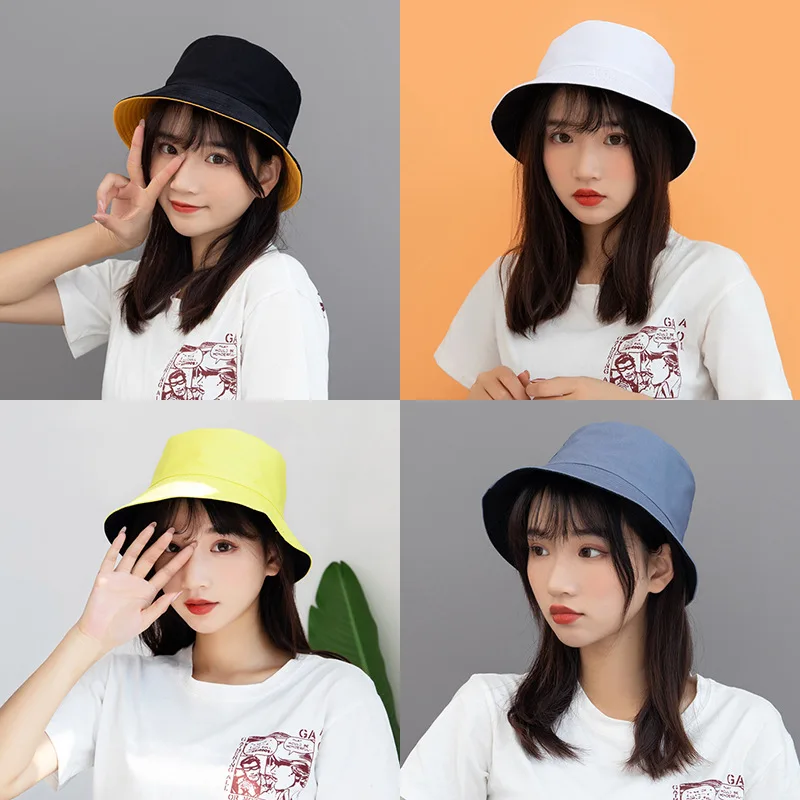 Monochrome reversible hat male and female Korean version of the tide student fisherman summer street bifacial basin h | Аксессуары для