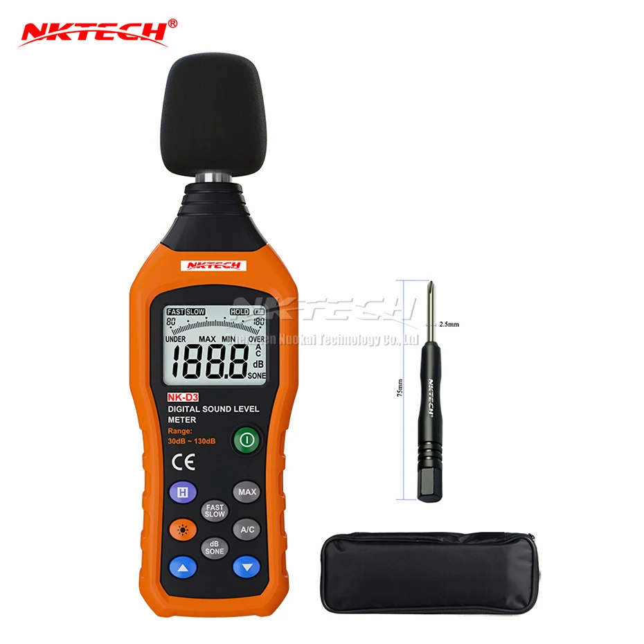 

NKTECH NK-D3 Digital Sound Level Noise Meter Logger Tester Audio Decibel Monitor 30-130dB Accuracy 1.5dB Fast/Slow Selection